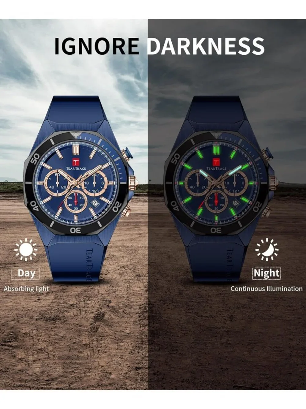 Mens Blue Analog Quartz Silicone Strap Chronograph Waterproof Luxury Wrist Watch